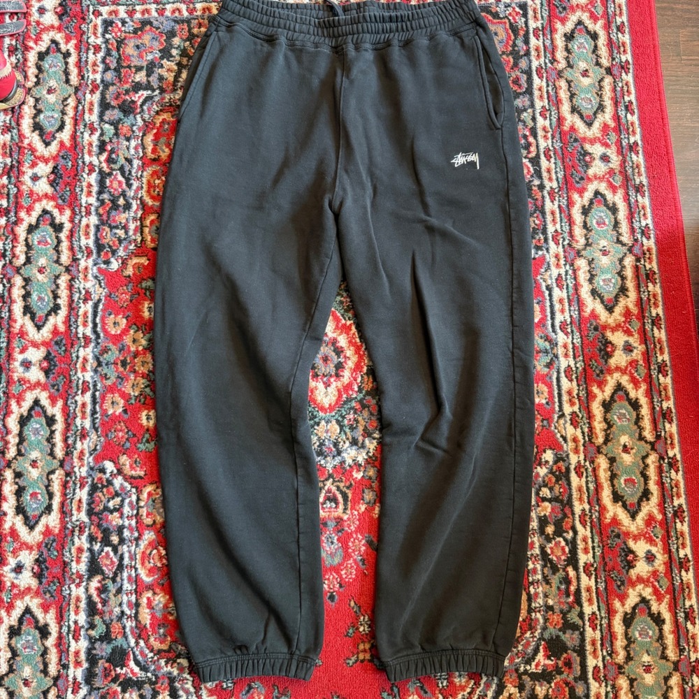 Stussy Stock Logo Sweatpants Black Mens Size Medium Fleece Joggers